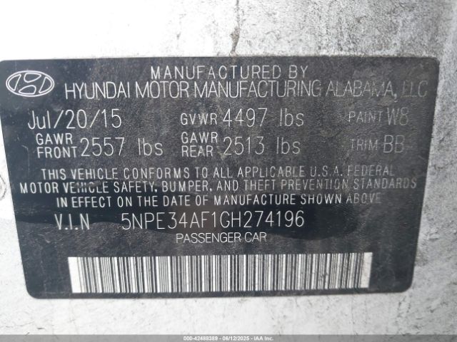 5NPE34AF1GH274196 Hyundai dohc gdi theta-ii