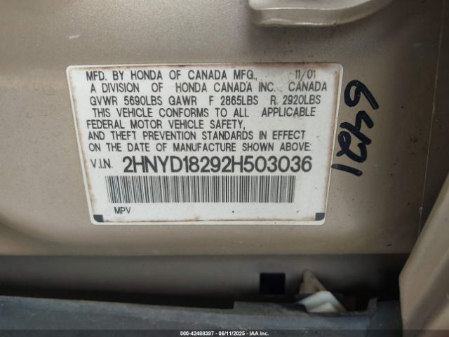 2002 ACURA MDX 2HNYD18292H503036 Photo 8