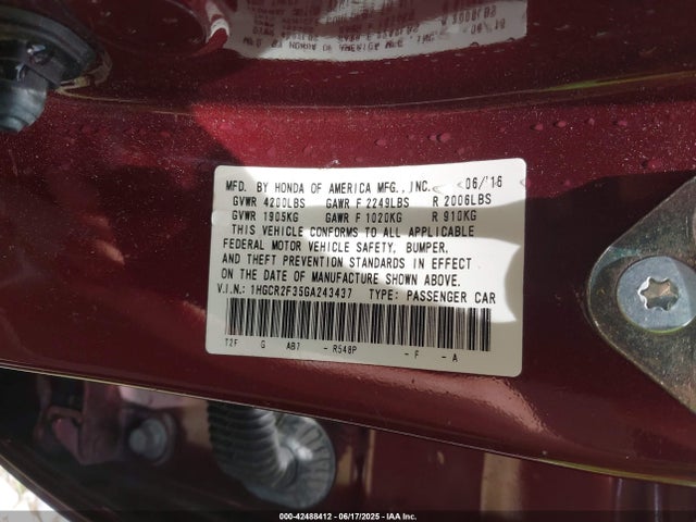 1HGCR2F35GA243437 Honda k24w1