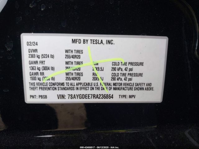 2024 TESLA MODEL Y 7SAYGDEE7RA236864 Photo 8