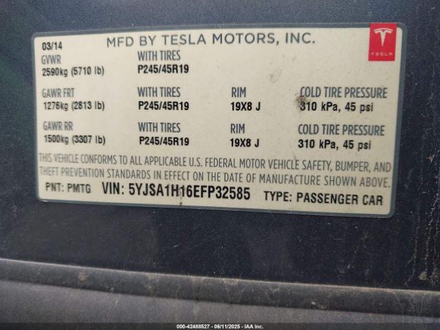 2014 TESLA MODEL S 5YJSA1H16EFP32585 Photo 8