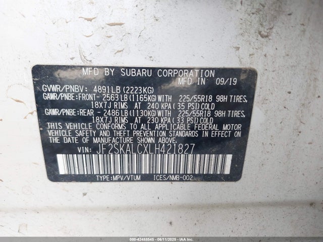JF2SKALCXLH421827 Subaru naturally aspirated u5