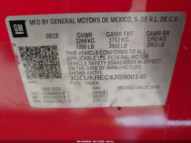 3GCUKREC4JG500145 Chevrolet Silverado 1500 2lt