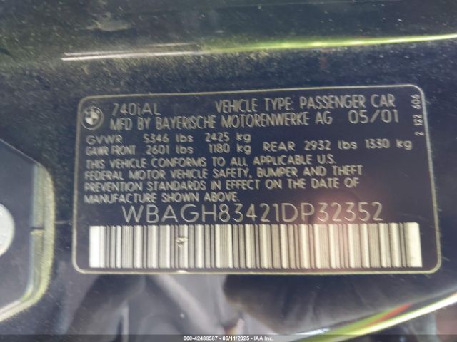 2001 BMW 740IL WBAGH83421DP32352 Photo 8