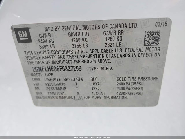 Chevrolet lfx - sidi, vvt, e85 max, alum 2015 2GNFLHE36F6327299 Image 9