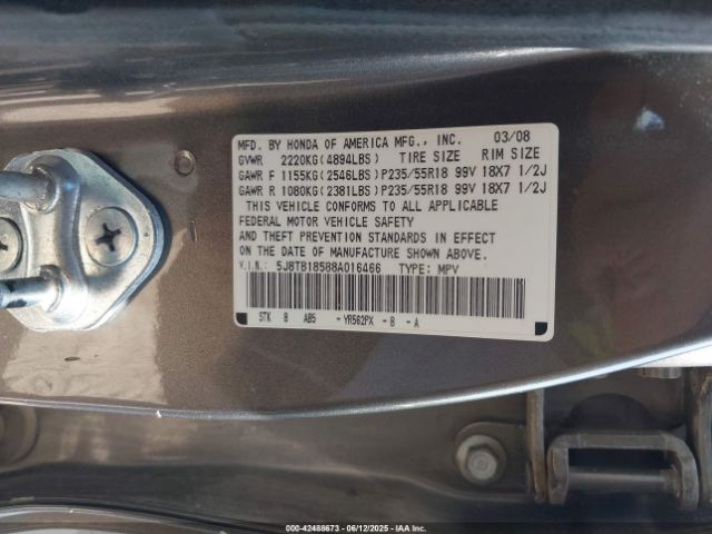 2008 ACURA RDX 5J8TB18588A016466 Photo 8