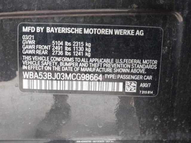 WBA53BJ03MCG98664 BMW 540I