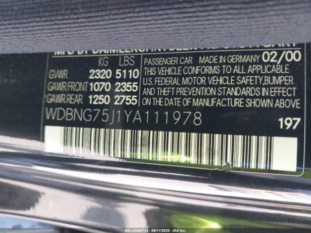 2000 MERCEDES-BENZ S 500 WDBNG75J1YA111978 Photo 8