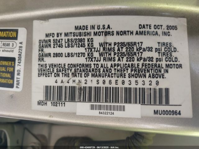 2006 MITSUBISHI ENDEAVOR 4A4MN21S06E035320 Photo 8