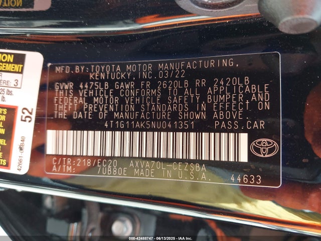 4T1G11AK5NU041351 Toyota a25a-fks
