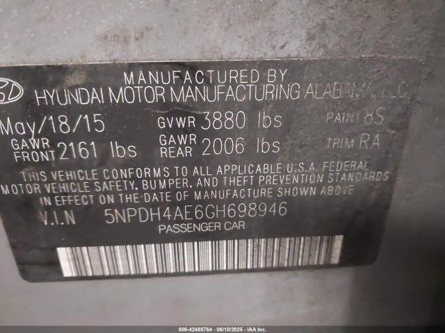 Hyundai ELANTRA SE 2016 5NPDH4AE6GH698946 Image 9