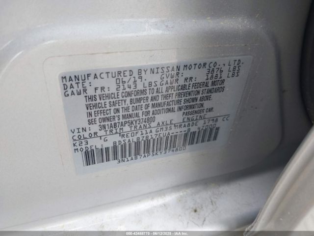2019 NISSAN SENTRA 3N1AB7AP5KY374800 Photo 8