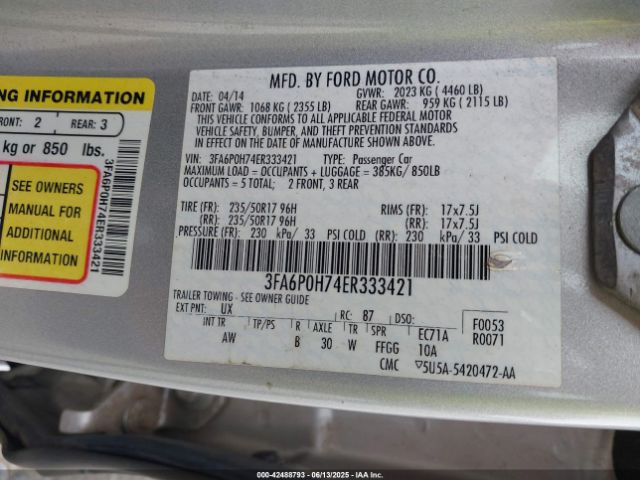 3FA6P0H74ER333421 Ford 2014