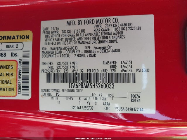 Ford 3.7l 4v 2017 1FA6P8AM5H5260033 Image 9