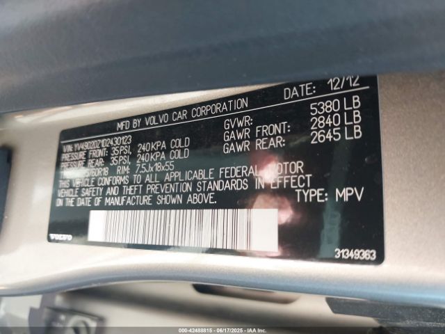 2013 VOLVO XC60 YV4902DZ1D2430123 Photo 8