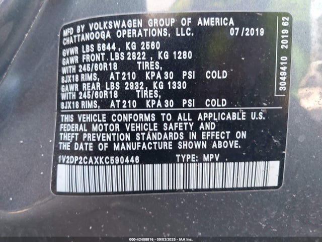 Volkswagen 2.0 tsi 2019 1V2DP2CAXKC590446 Image 9