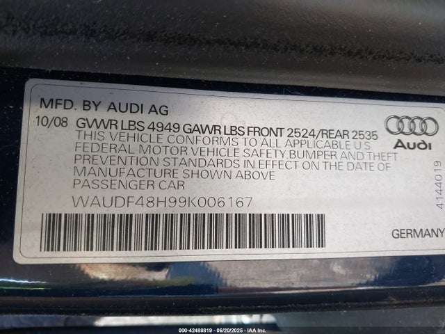 2009 AUDI A4 WAUDF48H99K006167 Photo 8