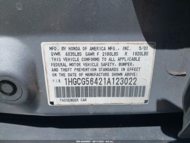 2001 HONDA ACCORD SDN 1HGCG56421A123022 Photo 8