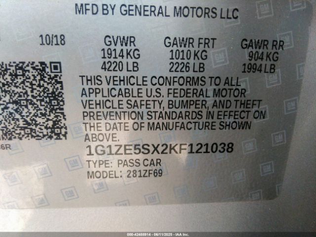 1G1ZE5SX2KF121038 Chevrolet Malibu Premier