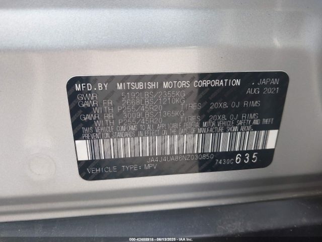 2022 MITSUBISHI OUTLANDER JA4J4UA86NZ030850 Photo 8