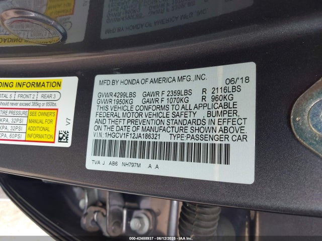 1HGCV1F12JA186321 Honda l15be