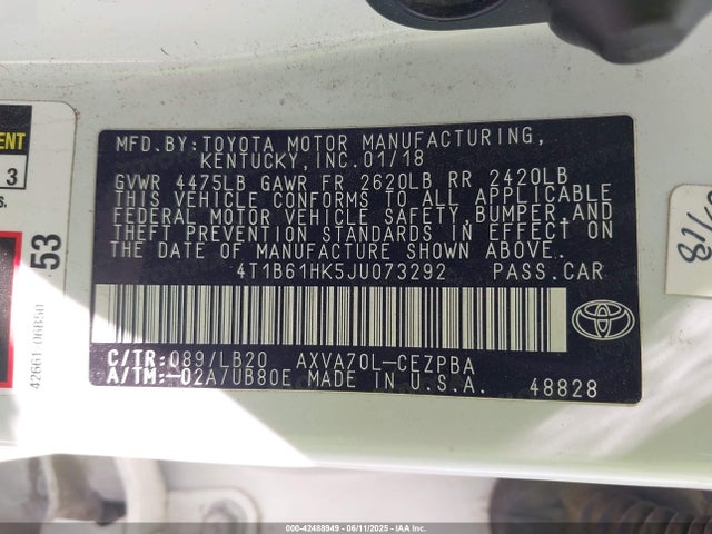 4T1B61HK5JU073292 Toyota a25a-fks