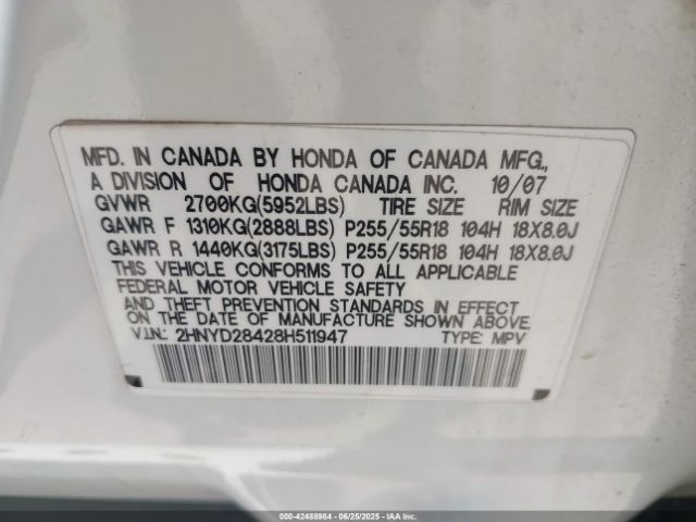 2008 ACURA MDX 2HNYD28428H511947 Photo 8