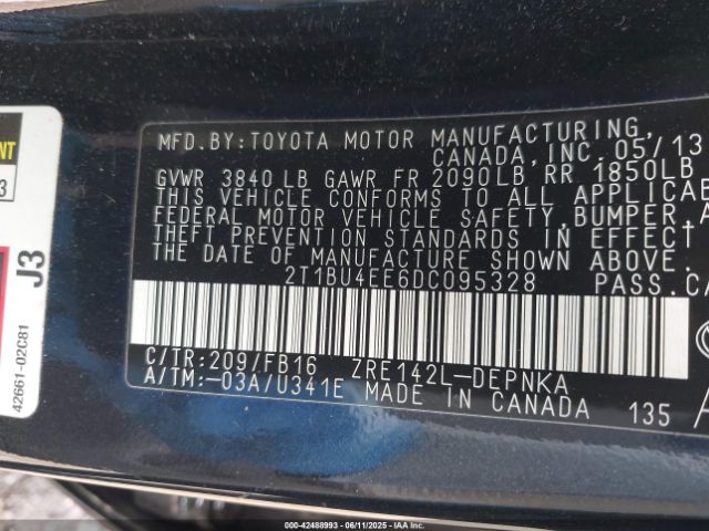 2013 TOYOTA COROLLA 2T1BU4EE6DC095328 Photo 8