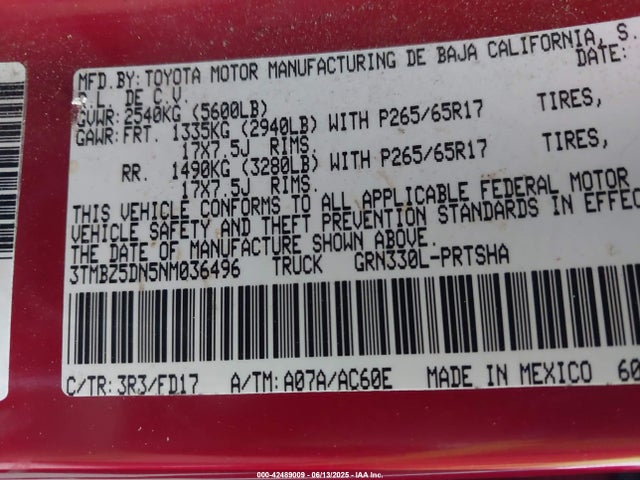3TMBZ5DN5NM036496 Toyota 2gr-fks