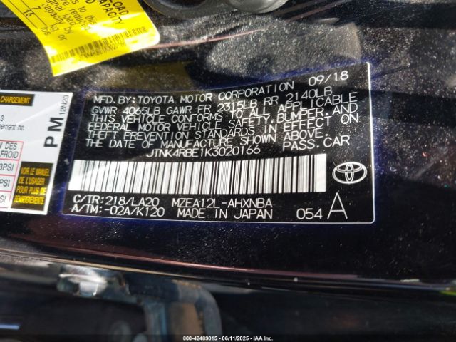 2019 TOYOTA COROLLA JTNK4RBE1K3020166 Photo 8