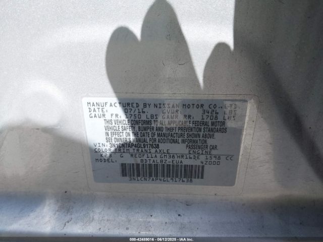 3N1CN7AP4GL917638 Nissan Versa