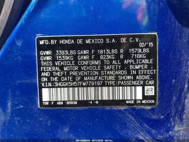 3HGGK5H57FM779197 Honda l15b1