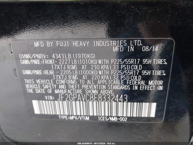 Subaru 2.0l na 2014 JF2GPAVC8E8332443 Image 9