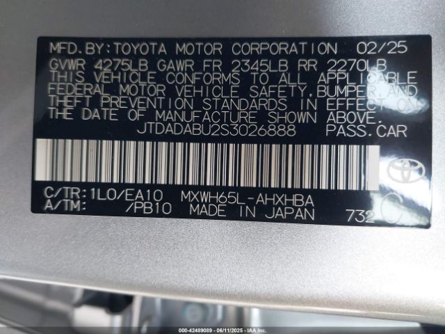 JTDADABU2S3026888 Toyota m20a-fxs