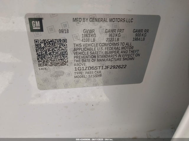 1G1ZD5ST1JF292622 Chevrolet lfv - direct injection, variable valve timing, gen 1