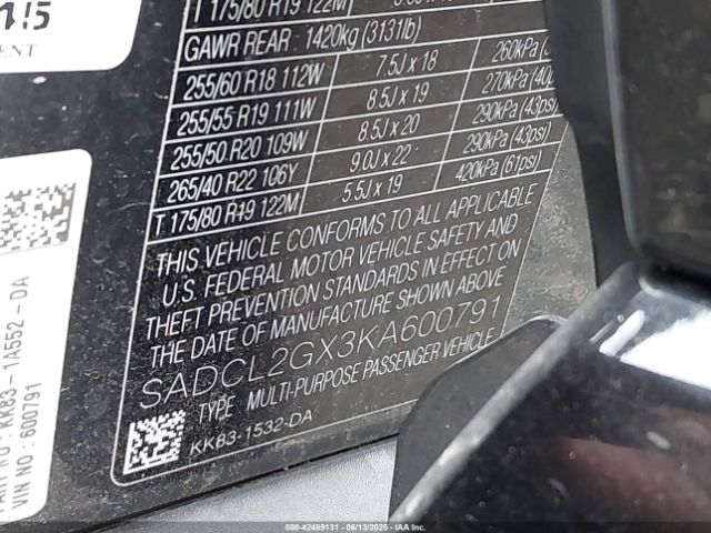 2019 JAGUAR F-PACE SADCL2GX3KA600791 Photo 8