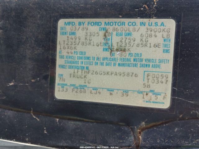 1989 FORD F250 1FTHF26G5KPA95876 Photo 8