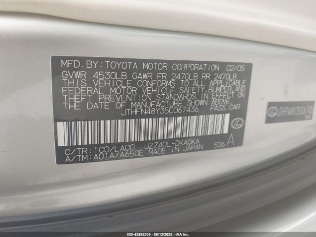 2005 LEXUS SC 430 JTHFN48Y350067436 Photo 8