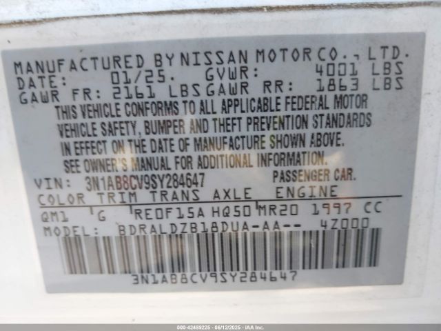 3N1AB8CV9SY284647 Nissan SENTRA SV