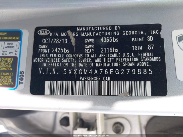 5XXGM4A76EG279885 KIA dohc gdi theta ii