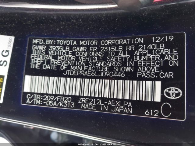 2020 TOYOTA COROLLA JTDEPRAE6LJ090446 Photo 8