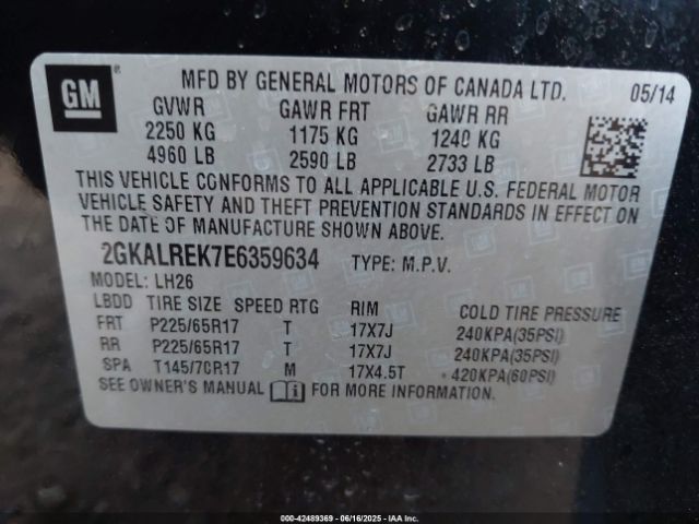 2GKALREK7E6359634 GMC lea - flex fuel (gas/alc), aluminum, high output