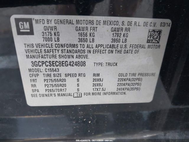 3GCPCSEC8EG424808 Chevrolet Silverado 1500 1lz