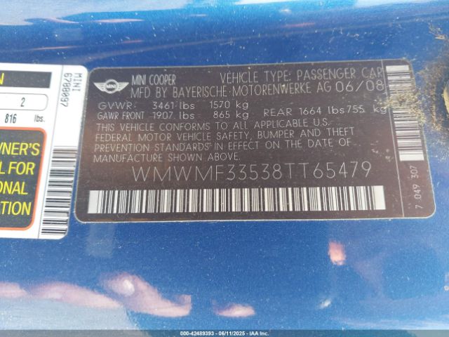 2008 MINI COOPER WMWMF33538TT65479 Photo 8