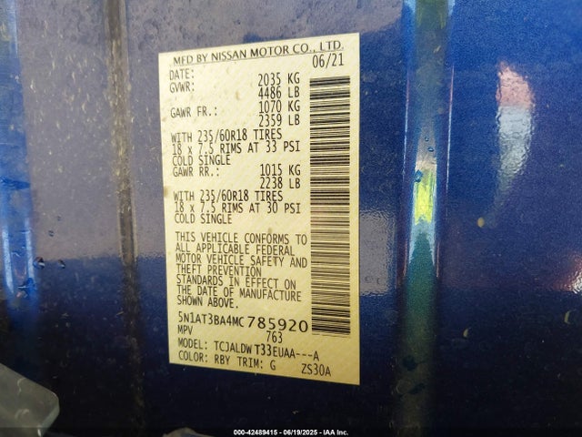 5N1AT3BA4MC785920 Nissan 2021