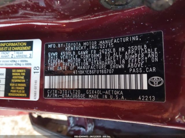 4T1BK1EB6FU160707 Toyota 2gr-fe