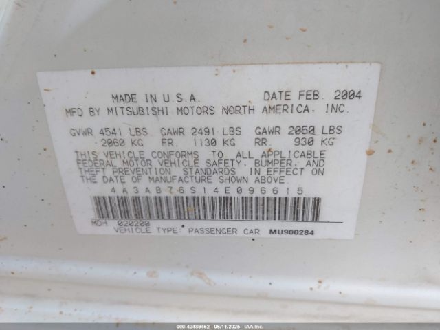 2004 MITSUBISHI GALANT 4A3AB76S14E096615 Photo 8
