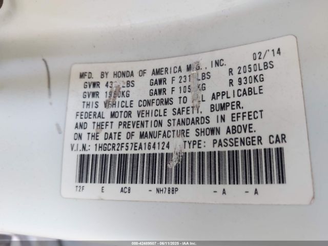 1HGCR2F57EA164124 Honda k24w1