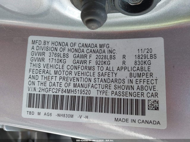 Honda k20c2 2021 2HGFC2F84MH519520 Image 9