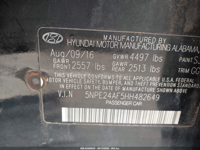 5NPE24AF5HH482649 Hyundai Sonata